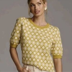 Anthropologie Yellow and White Patterned Top